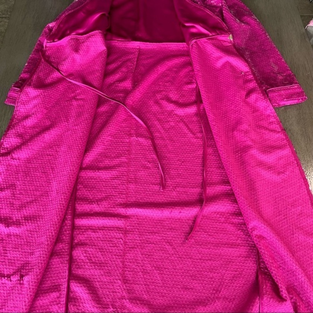💛 Fleur Du Mal Designer Prom Pink Sequin Wrap Gown With Slit And Long Sleeves - Picture 6 of 15